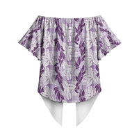 Hawaii Ti Leaf Maile Tuberose Lei Off Shoulder Wrap Waist Top With Hanalei Leaf Purple LT05 - Polynesian Pride
