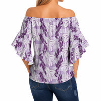 Hawaii Ti Leaf Maile Tuberose Lei Off Shoulder Wrap Waist Top With Hanalei Leaf Purple LT05 - Polynesian Pride