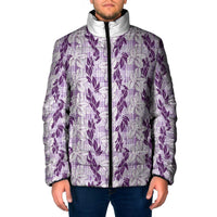 Hawaii Ti Leaf Maile Tuberose Lei Padded Jacket With Hanalei Leaf Purple