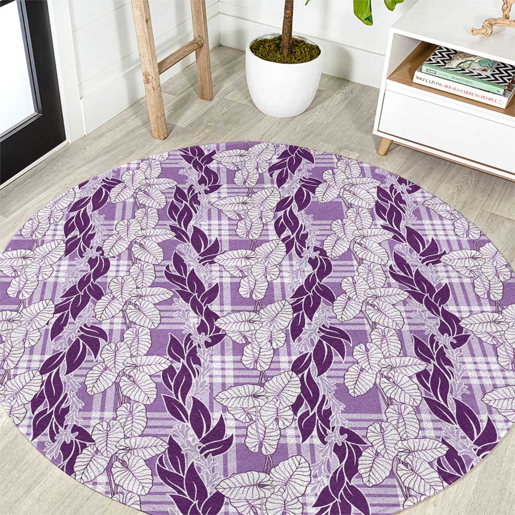 Hawaii Ti Leaf Maile Tuberose Lei Round Carpet With Hanalei Leaf Purple
