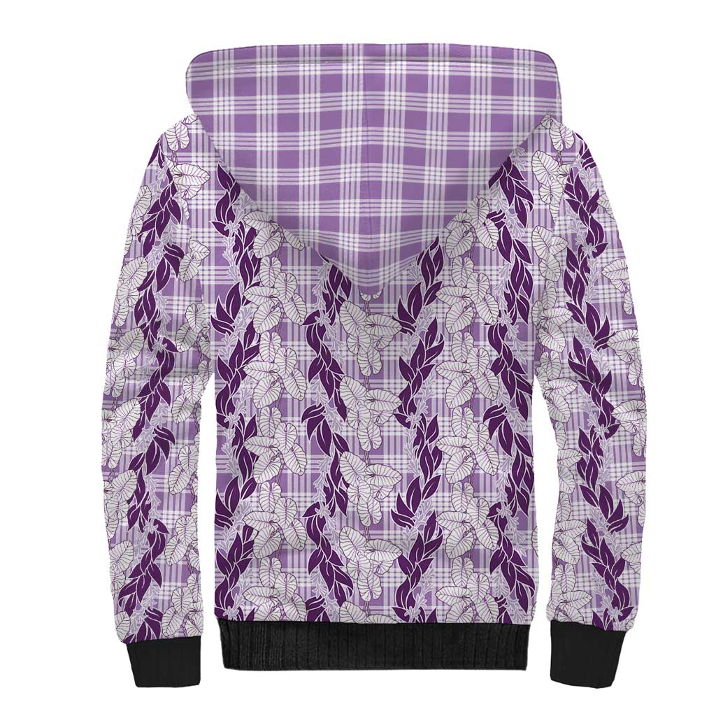 Hawaii Ti Leaf Maile Tuberose Lei Sherpa Hoodie With Hanalei Leaf Purple