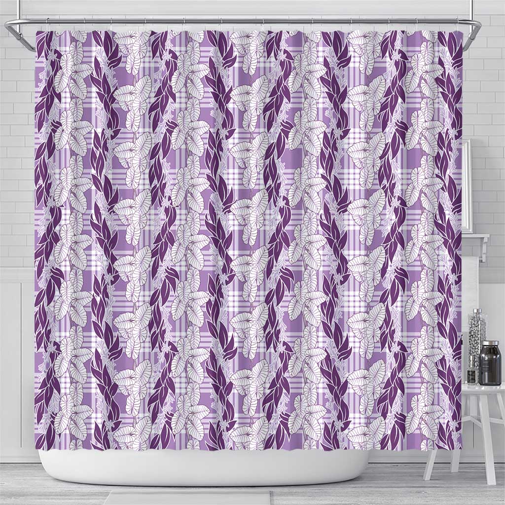 Hawaii Ti Leaf Maile Tuberose Lei Shower Curtain With Hanalei Leaf Purple