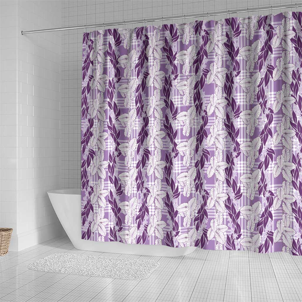 Hawaii Ti Leaf Maile Tuberose Lei Shower Curtain With Hanalei Leaf Purple