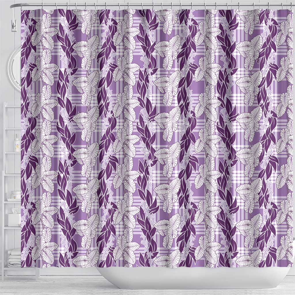 Hawaii Ti Leaf Maile Tuberose Lei Shower Curtain With Hanalei Leaf Purple