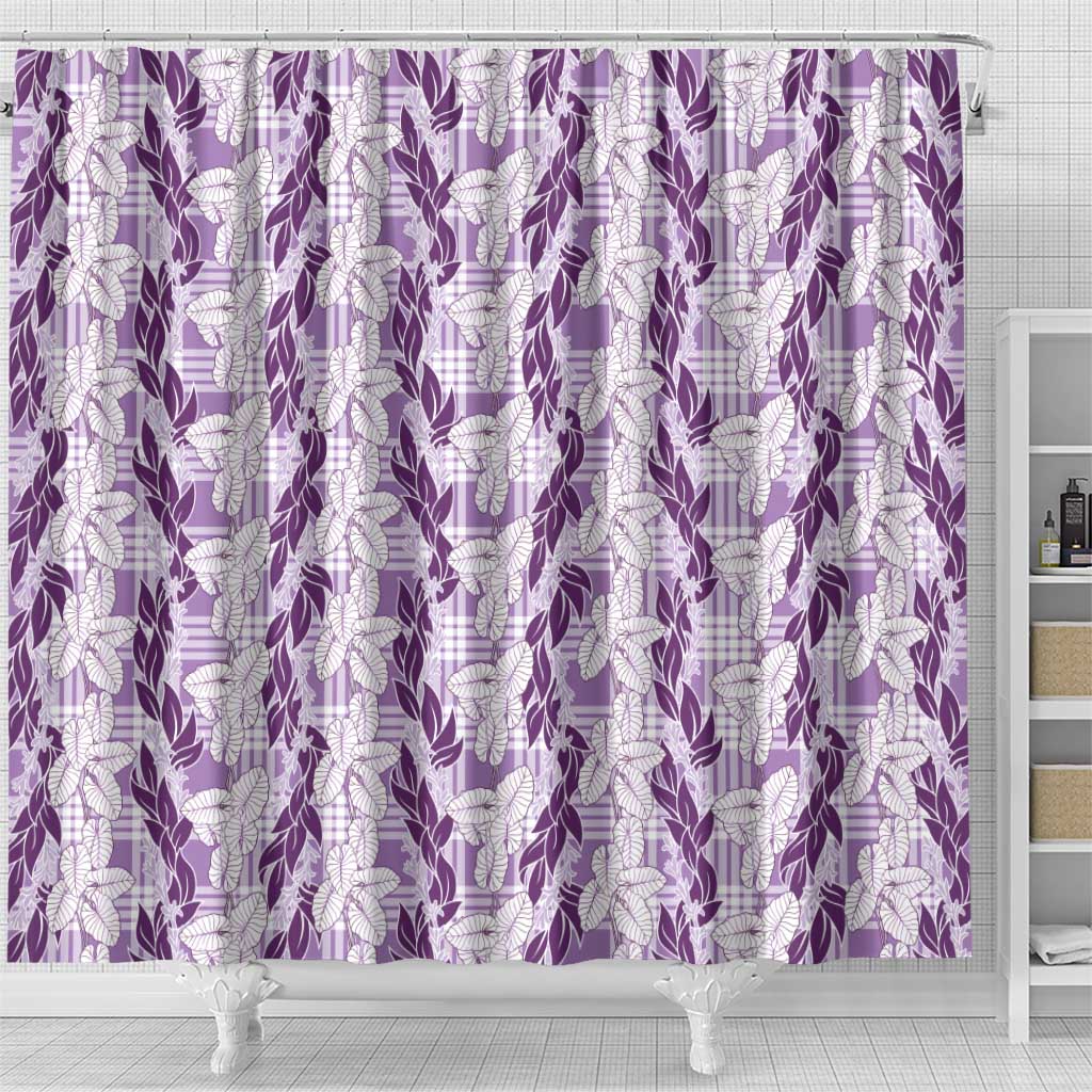 Hawaii Ti Leaf Maile Tuberose Lei Shower Curtain With Hanalei Leaf Purple