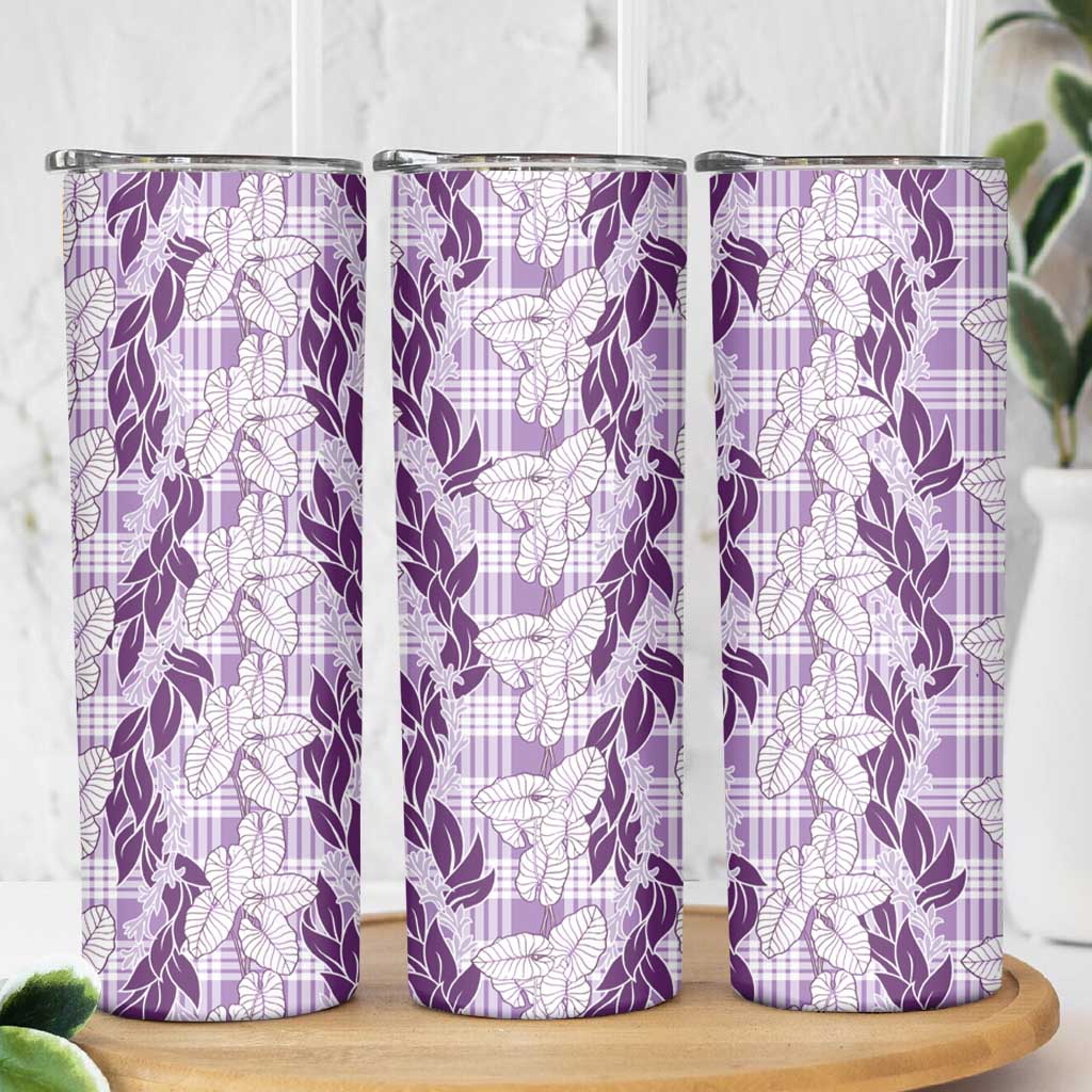 Hawaii Ti Leaf Maile Tuberose Lei Skinny Tumbler With Hanalei Leaf Purple