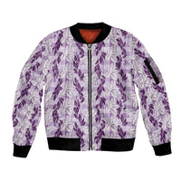 Hawaii Ti Leaf Maile Tuberose Lei Sleeve Zip Bomber Jacket With Hanalei Leaf Purple