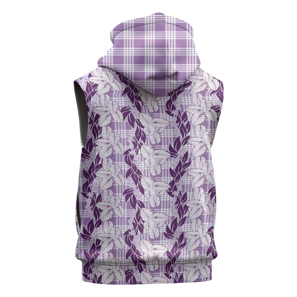 Hawaii Ti Leaf Maile Tuberose Lei Sleeveless Hoodie With Hanalei Leaf Purple