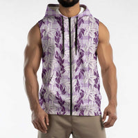 Hawaii Ti Leaf Maile Tuberose Lei Sleeveless Zip Hoodie With Hanalei Leaf Purple