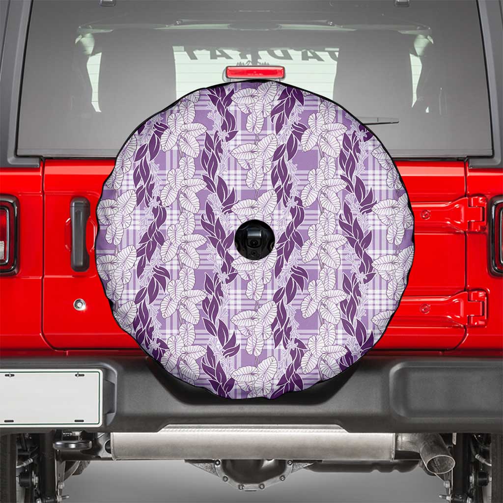 Hawaii Ti Leaf Maile Tuberose Lei Spare Tire Cover With Hanalei Leaf Purple