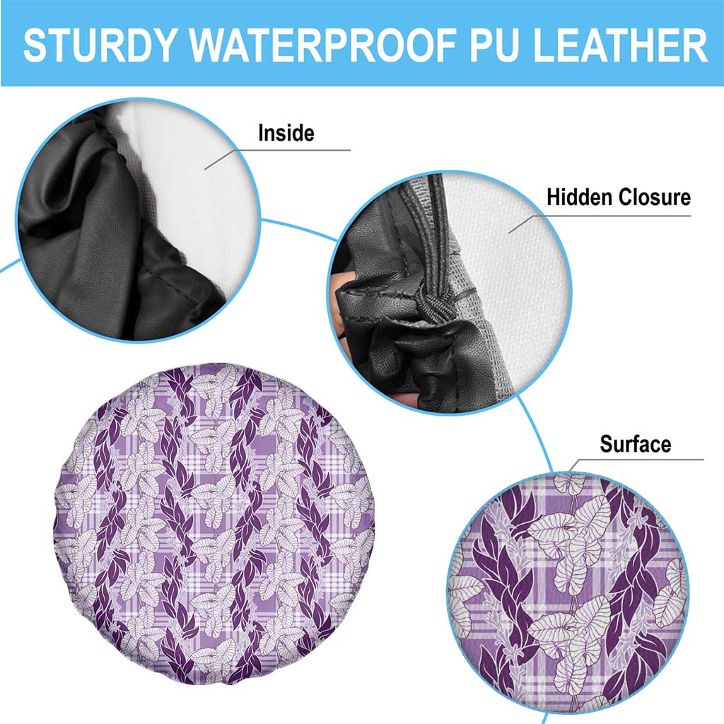 Hawaii Ti Leaf Maile Tuberose Lei Spare Tire Cover With Hanalei Leaf Purple