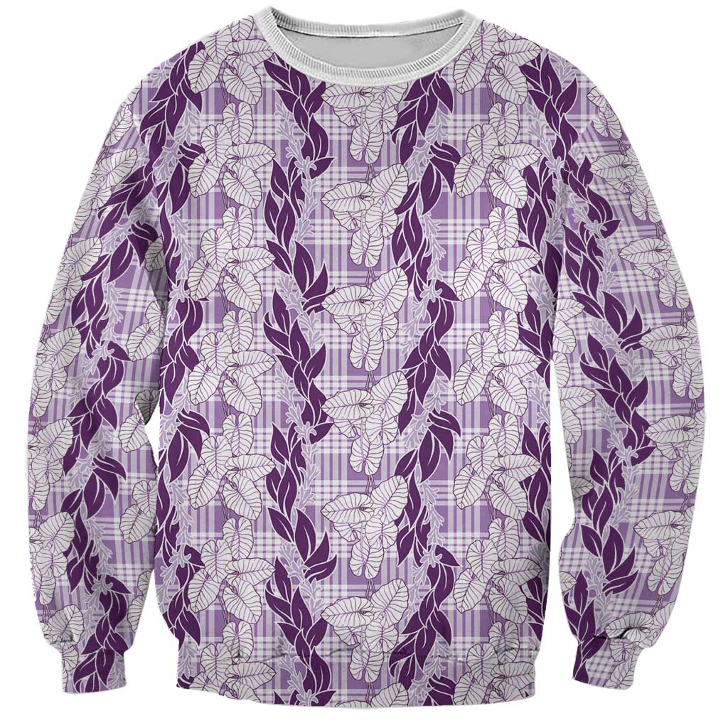 Hawaii Ti Leaf Maile Tuberose Lei Sweatshirt With Hanalei Leaf Purple