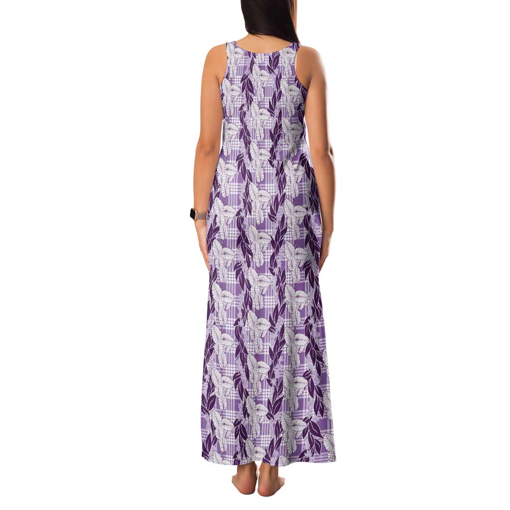 Hawaii Ti Leaf Maile Tuberose Lei Tank Maxi Dress With Hanalei Leaf Purple LT05 - Polynesian Pride