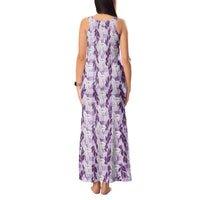 Hawaii Ti Leaf Maile Tuberose Lei Tank Maxi Dress With Hanalei Leaf Purple LT05 - Polynesian Pride