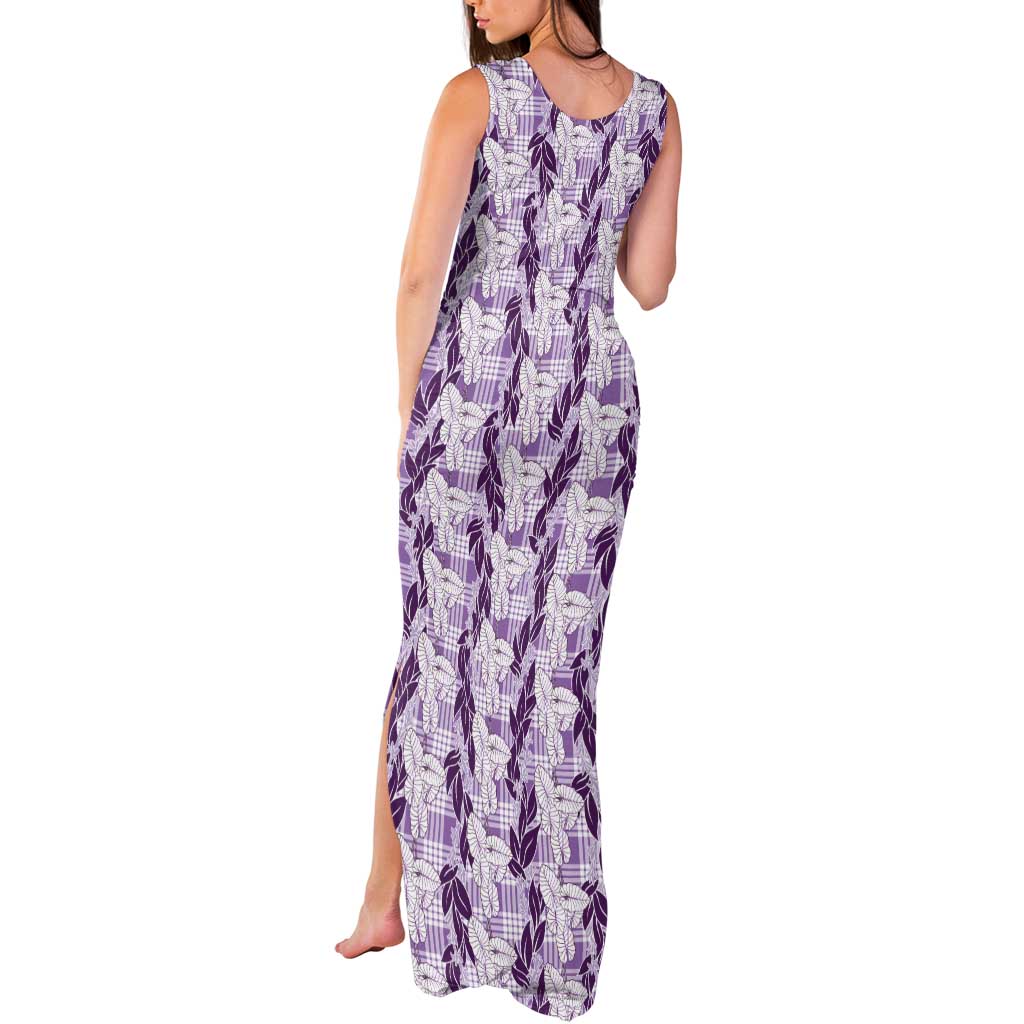 Hawaii Ti Leaf Maile Tuberose Lei Tank Maxi Dress With Hanalei Leaf Purple LT05 - Polynesian Pride