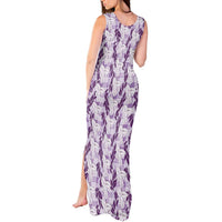 Hawaii Ti Leaf Maile Tuberose Lei Tank Maxi Dress With Hanalei Leaf Purple LT05 - Polynesian Pride