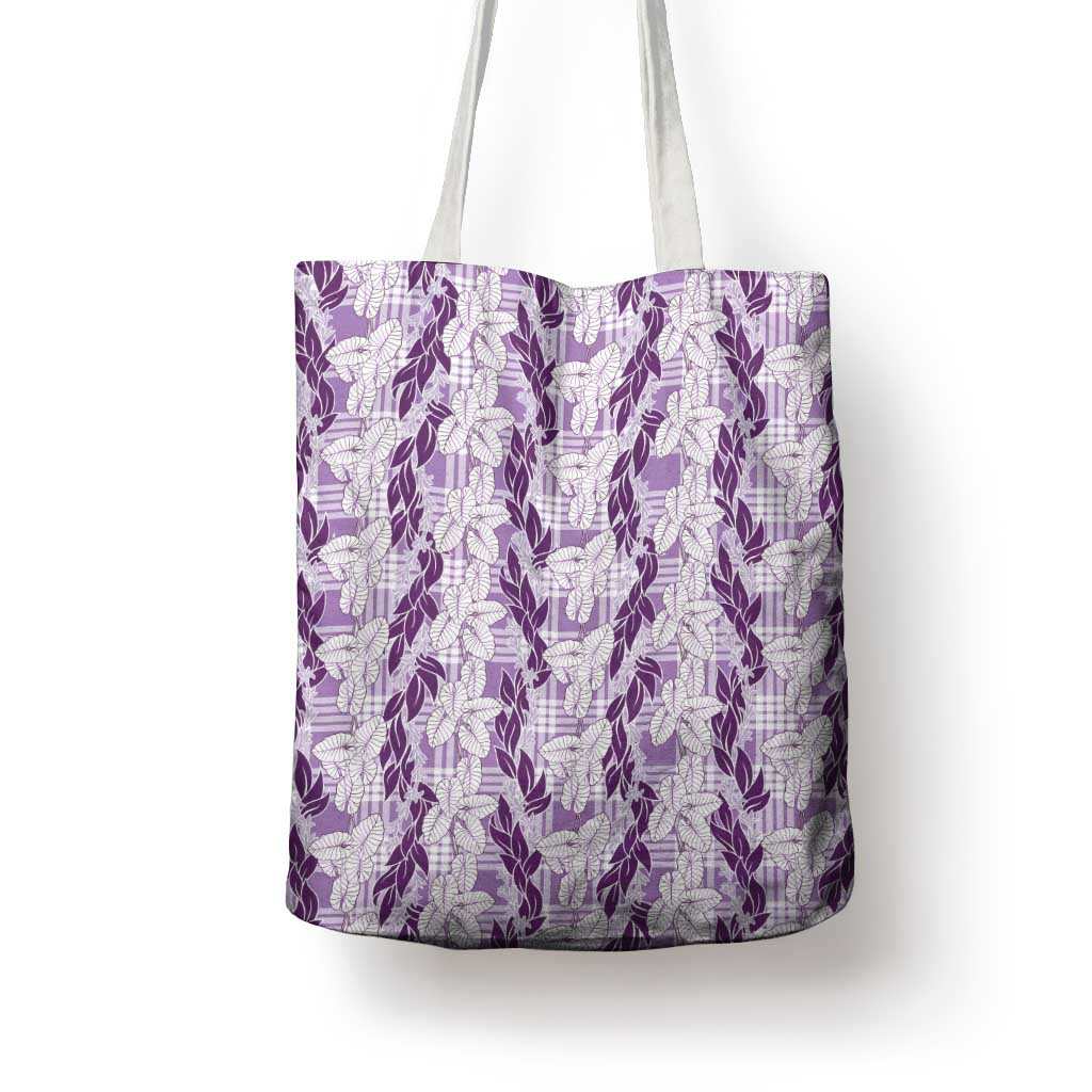Hawaii Ti Leaf Maile Tuberose Lei Tote Bag With Hanalei Leaf Purple LT05 - Polynesian Pride