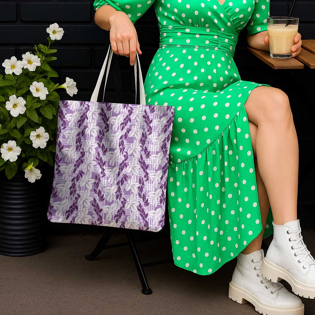 Hawaii Ti Leaf Maile Tuberose Lei Tote Bag With Hanalei Leaf Purple LT05 - Polynesian Pride