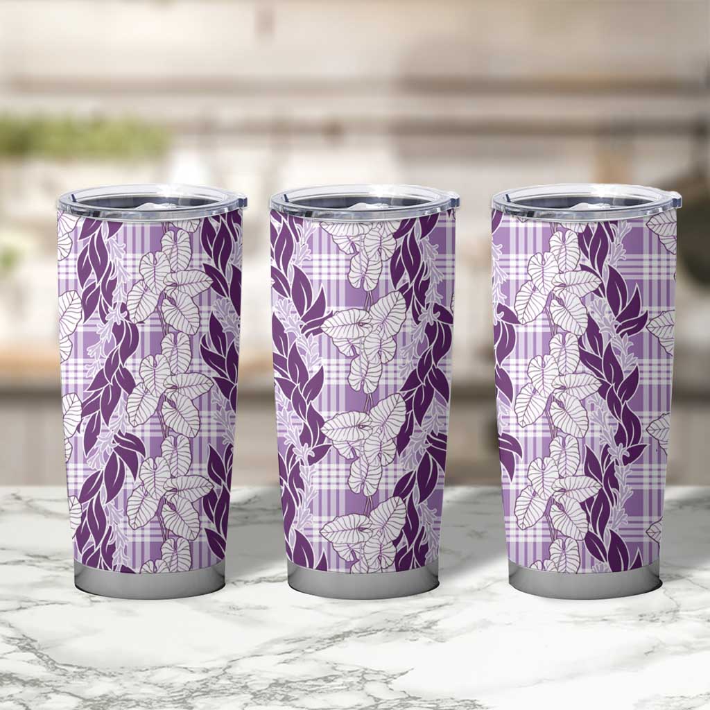 Hawaii Ti Leaf Maile Tuberose Lei Tumbler Cup With Hanalei Leaf Purple