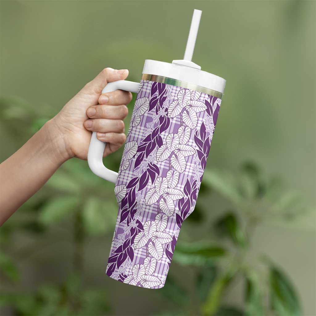 Hawaii Ti Leaf Maile Tuberose Lei Tumbler With Handle With Hanalei Leaf Purple