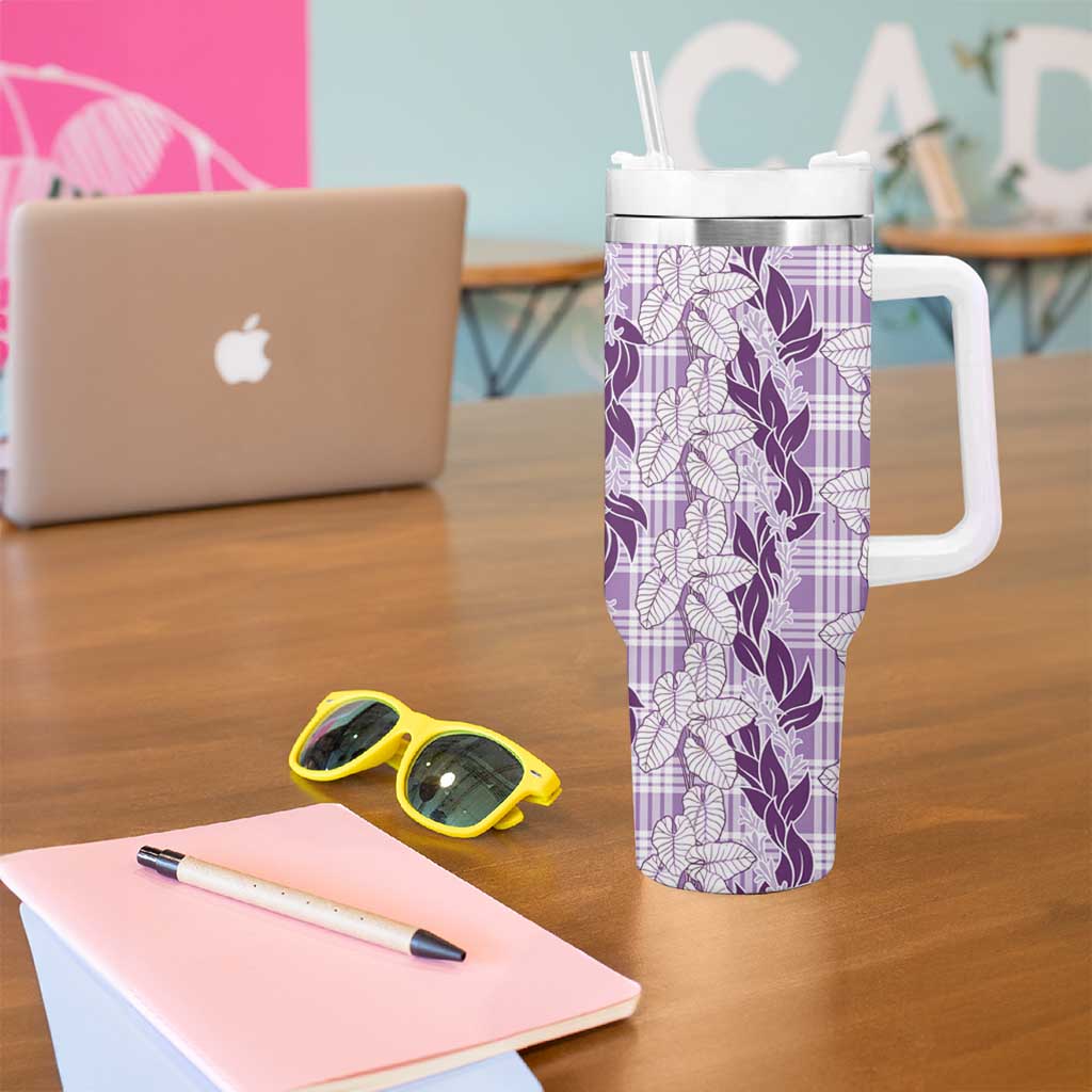 Hawaii Ti Leaf Maile Tuberose Lei Tumbler With Handle With Hanalei Leaf Purple