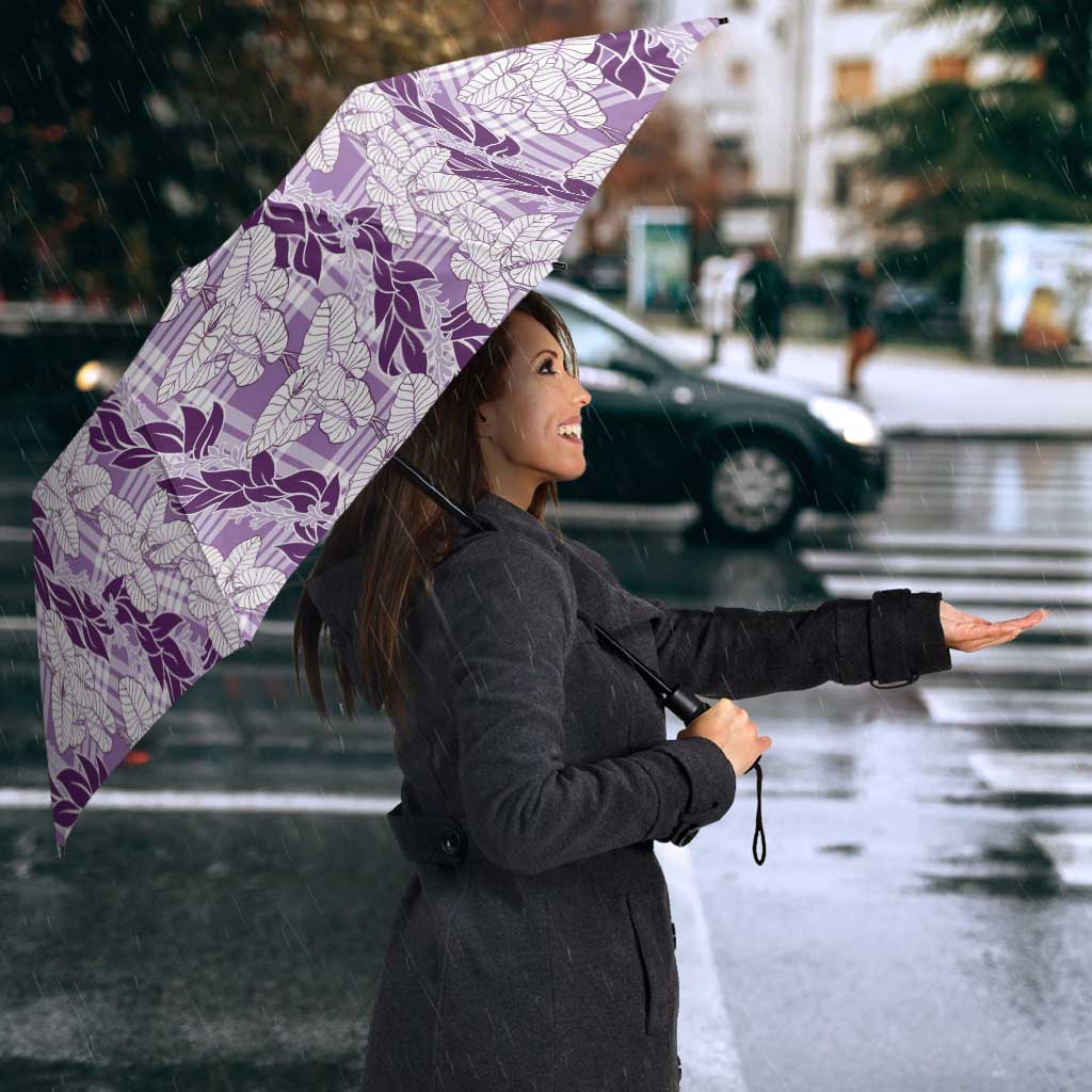 Hawaii Ti Leaf Maile Tuberose Lei Umbrella With Hanalei Leaf Purple