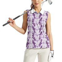 Hawaii Ti Leaf Maile Tuberose Lei Women Sleeveless Polo Shirt With Hanalei Leaf Purple