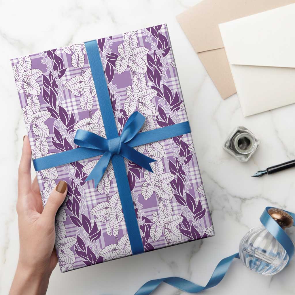 Hawaii Ti Leaf Maile Tuberose Lei Wrapping Paper With Hanalei Leaf Purple