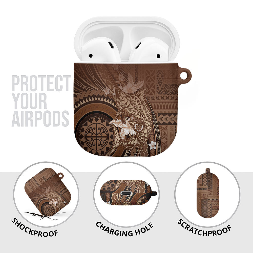 Samoa Tatau Marlin AirPods Case With Siapo Motifs Brown LT05 - Polynesian Pride
