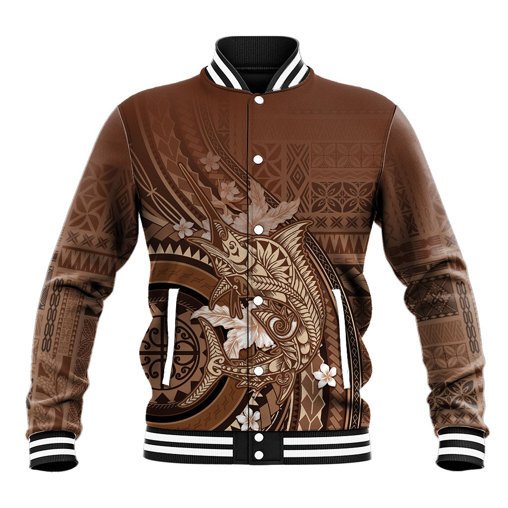 Samoa Tatau Marlin Baseball Jacket With Siapo Motifs Brown