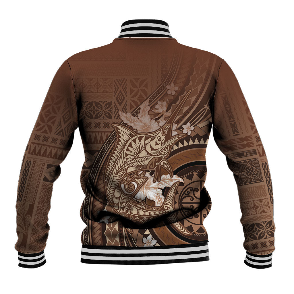 Samoa Tatau Marlin Baseball Jacket With Siapo Motifs Brown