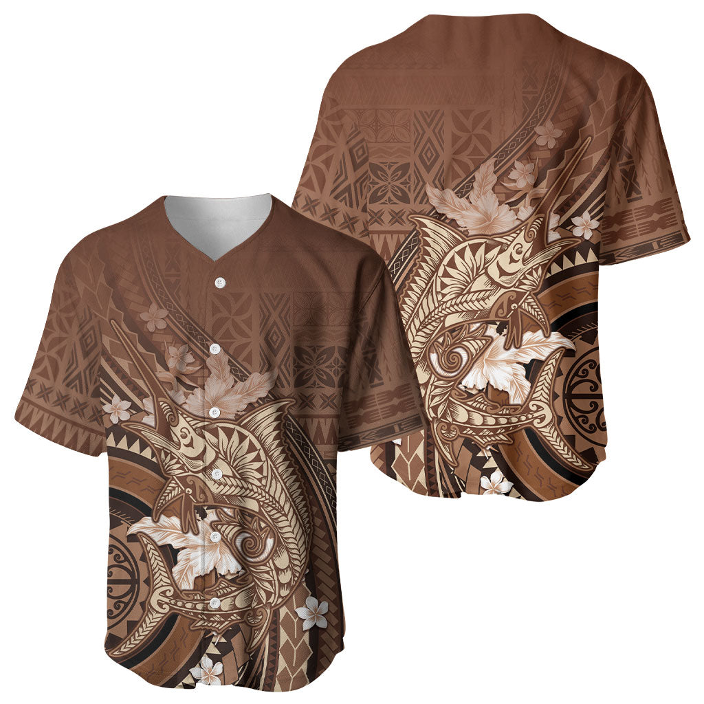 Samoa Tatau Marlin Baseball Jersey With Siapo Motifs Brown