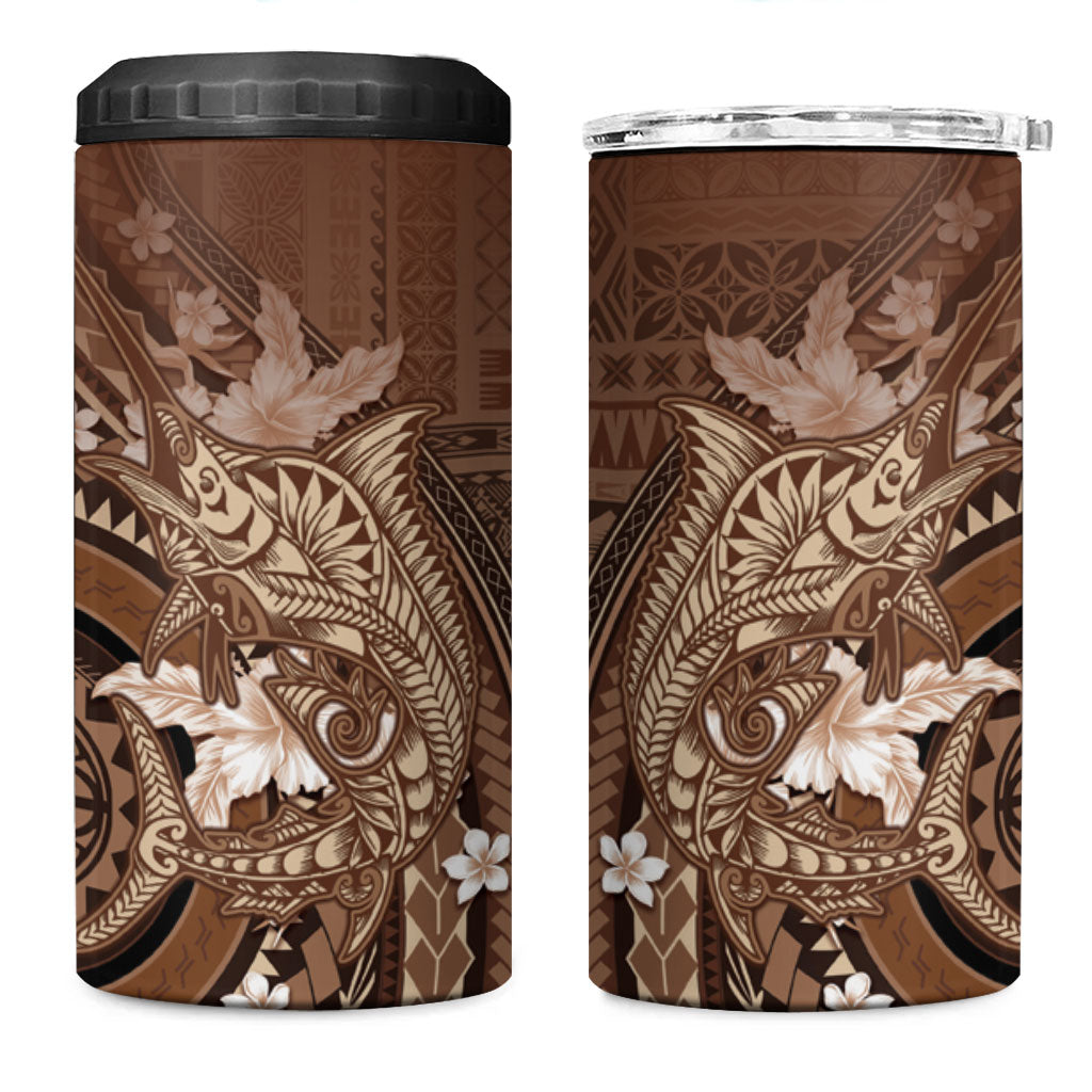 Samoa Tatau Marlin 4 in 1 Can Cooler Tumbler With Siapo Motifs Brown