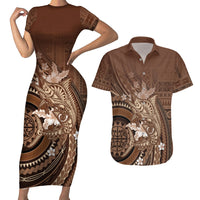Samoa Tatau Marlin Couples Matching Short Sleeve Bodycon Dress and Hawaiian Shirt With Siapo Motifs Brown LT05 Brown - Polynesian Pride