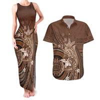Samoa Tatau Marlin Couples Matching Tank Maxi Dress and Hawaiian Shirt With Siapo Motifs Brown LT05 Brown - Polynesian Pride