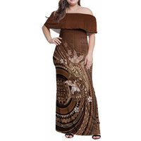 Samoa Tatau Marlin Family Matching Off Shoulder Maxi Dress and Hawaiian Shirt With Siapo Motifs Brown LT05 Mom's Dress Brown - Polynesian Pride