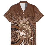 Samoa Tatau Marlin Family Matching Off Shoulder Short Dress and Hawaiian Shirt With Siapo Motifs Brown LT05 Dad's Shirt - Short Sleeve Brown - Polynesian Pride