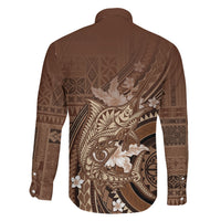 Samoa Tatau Marlin Family Matching Off Shoulder Short Dress and Hawaiian Shirt With Siapo Motifs Brown LT05 - Polynesian Pride
