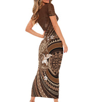 Samoa Tatau Marlin Family Matching Short Sleeve Bodycon Dress and Hawaiian Shirt With Siapo Motifs Brown LT05 - Polynesian Pride