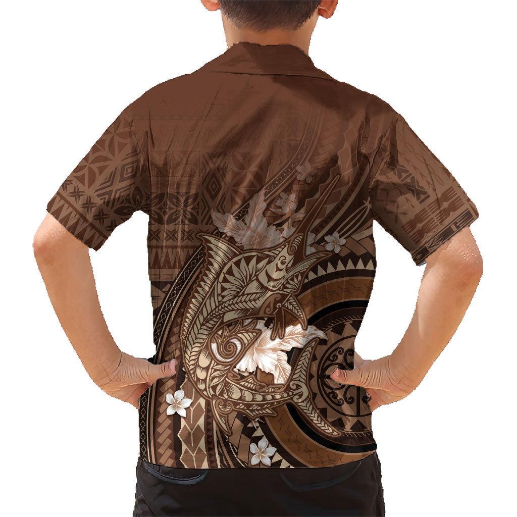 Samoa Tatau Marlin Family Matching Summer Maxi Dress and Hawaiian Shirt With Siapo Motifs Brown LT05 - Polynesian Pride