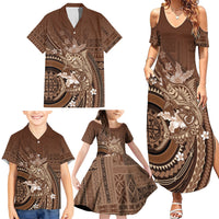 Samoa Tatau Marlin Family Matching Summer Maxi Dress and Hawaiian Shirt With Siapo Motifs Brown LT05 - Polynesian Pride