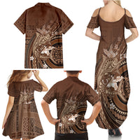 Samoa Tatau Marlin Family Matching Summer Maxi Dress and Hawaiian Shirt With Siapo Motifs Brown LT05 - Polynesian Pride