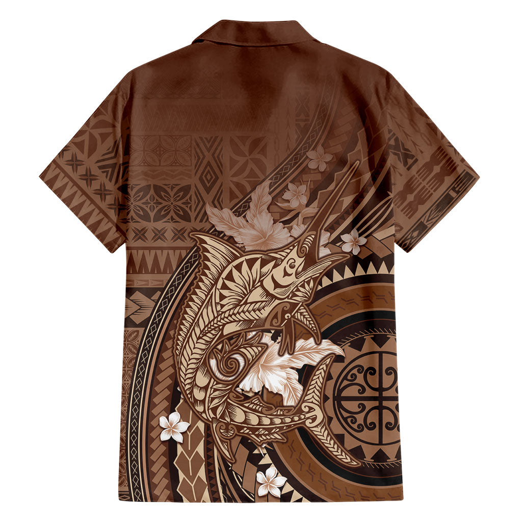 Samoa Tatau Marlin Hawaiian Shirt With Siapo Motifs Brown