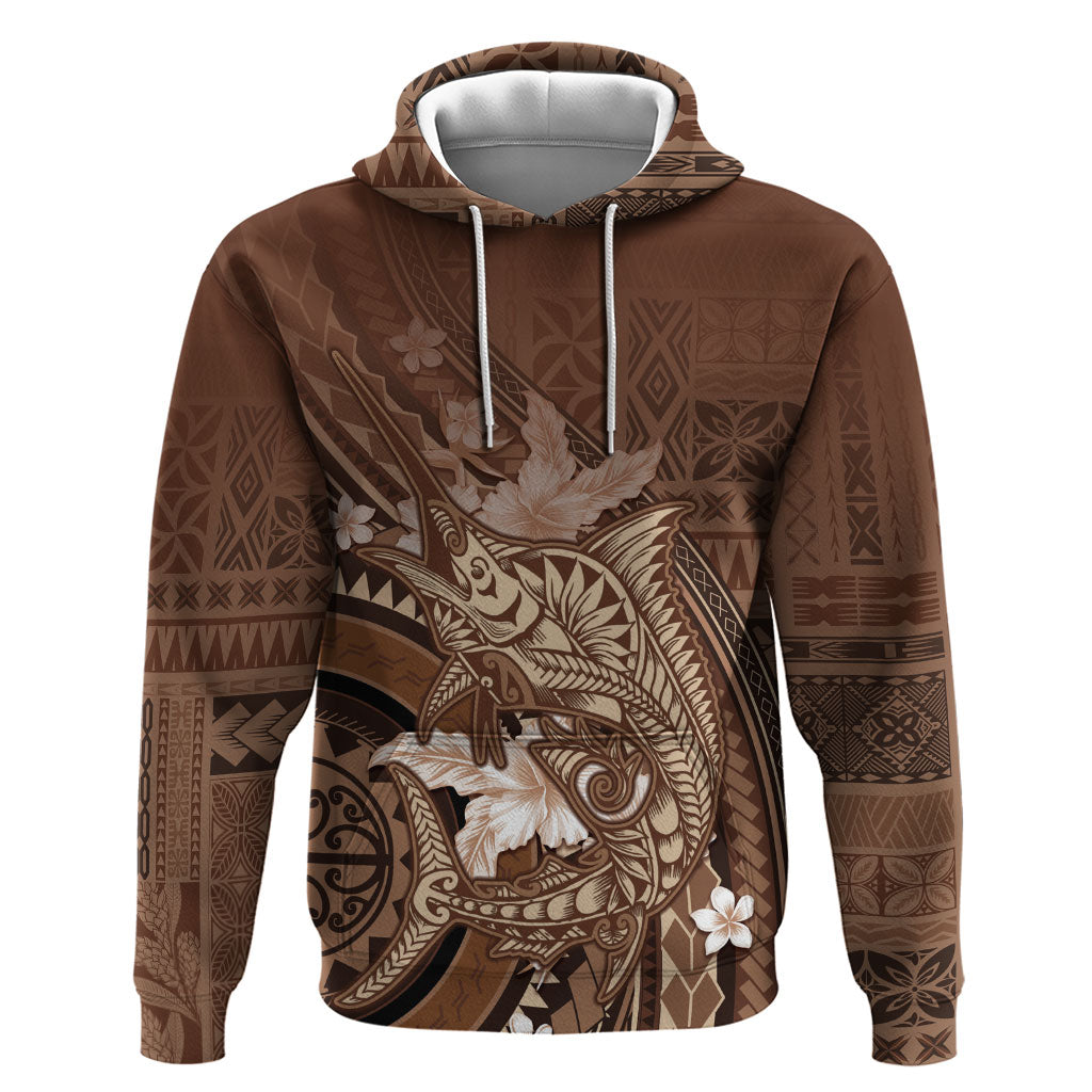 Samoa Tatau Marlin Hoodie With Siapo Motifs Brown LT05 Pullover Hoodie Brown - Polynesian Pride