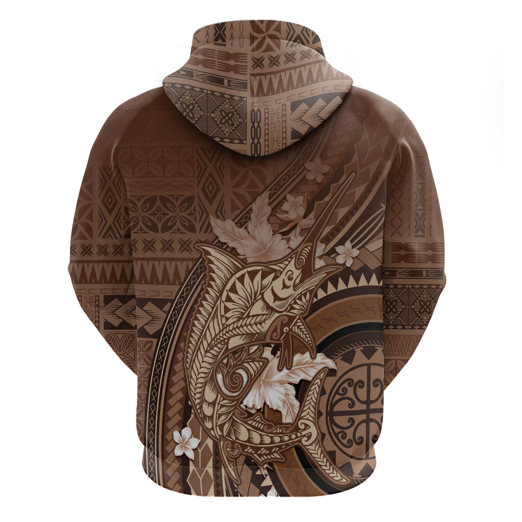 Samoa Tatau Marlin Hoodie With Siapo Motifs Brown LT05 - Polynesian Pride