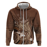 Samoa Tatau Marlin Hoodie With Siapo Motifs Brown LT05 Zip Hoodie Brown - Polynesian Pride