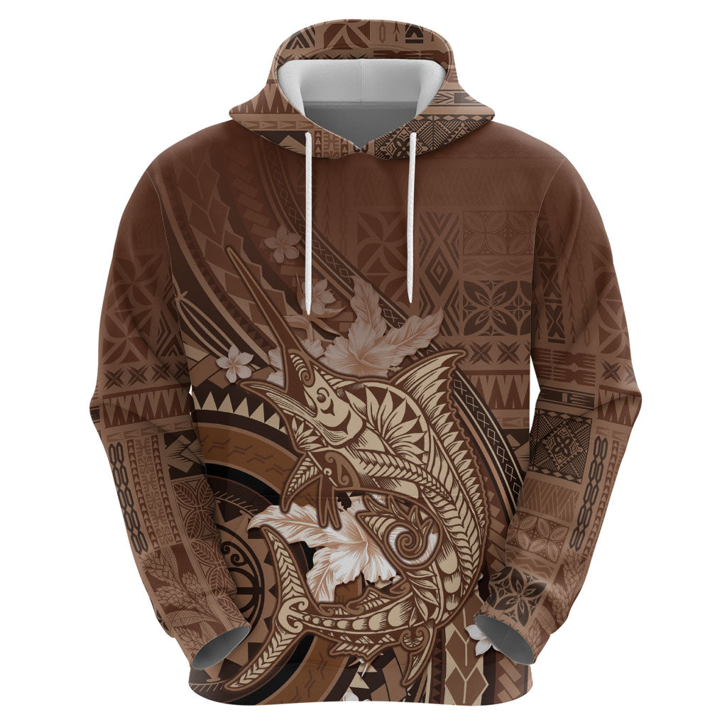 Samoa Tatau Marlin Hoodie With Siapo Motifs Brown LT05 - Polynesian Pride