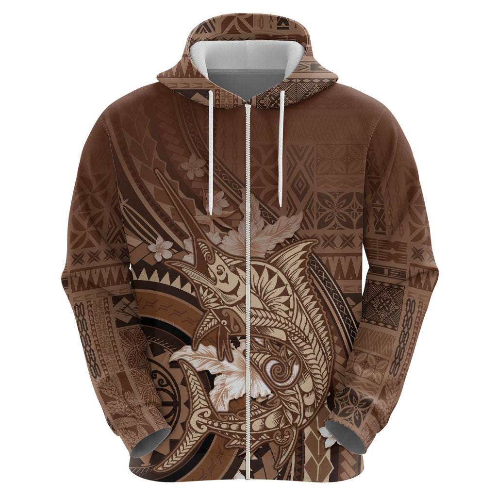 Samoa Tatau Marlin Hoodie With Siapo Motifs Brown LT05 - Polynesian Pride
