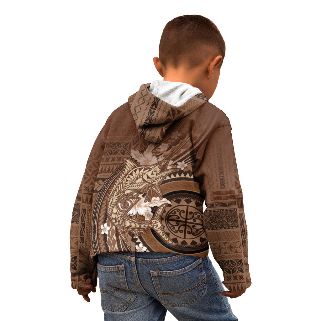 Samoa Tatau Marlin Kid Hoodie With Siapo Motifs Brown