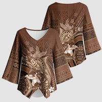 Samoa Tatau Marlin Kimono Sleeve Blouse With Siapo Motifs Brown